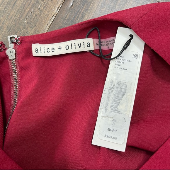 Alice + Olivia Coley Crewneck Ruffle-Sleeve Short Dress In Claret New Size 8 - Picture 8 of 8